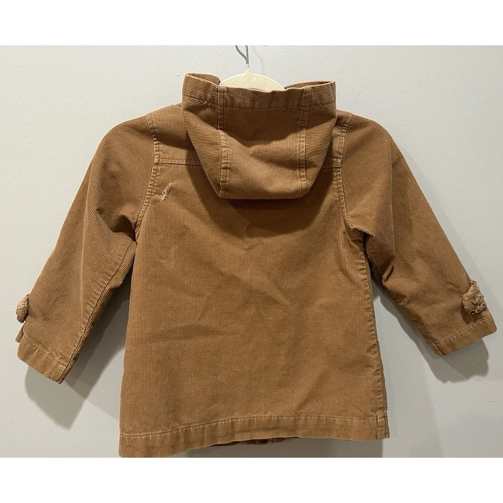 VTG Gymboree‎ Girls Size 5 Coat Tan Corduroy Embroidered Hooded Toggle Buttons